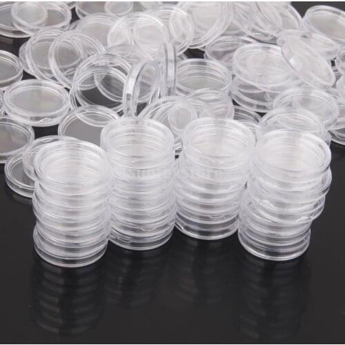 200pcs 32mm Clear Round Cases Coin Storage Capsules Holder Plastic Round Box