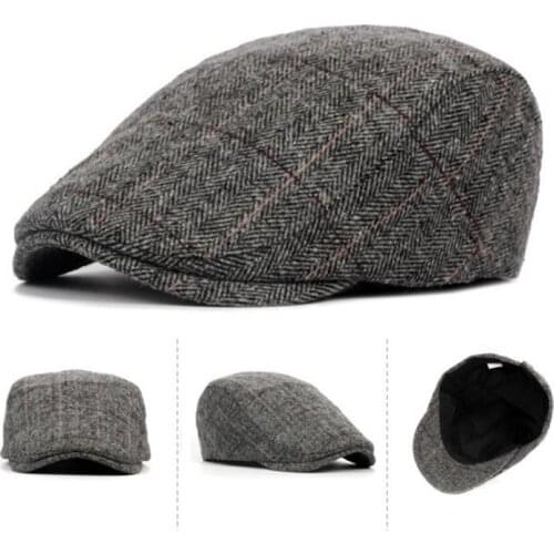 2020 Autumn Winter Men Cap Hats Berets British Western Style Wool Advanced Flat Ivy Cap Classic Vintage Striped Beret Cap