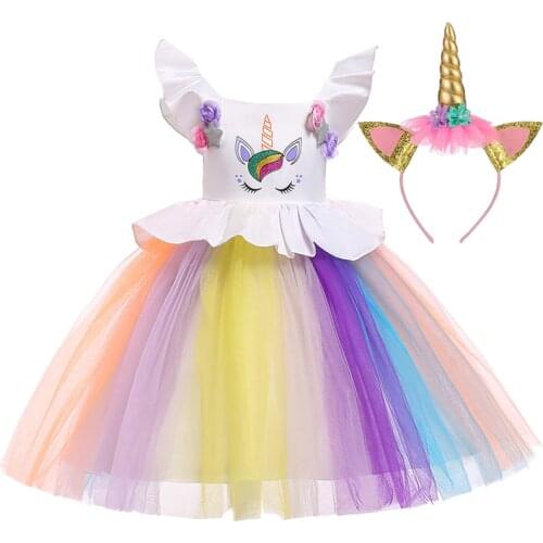 2020 Baby Girls Unicorn Dress Princess Dress Kids Dresses For Girls Costume Wedding Party Ball Gown Children Clothing 1 2 5 Year