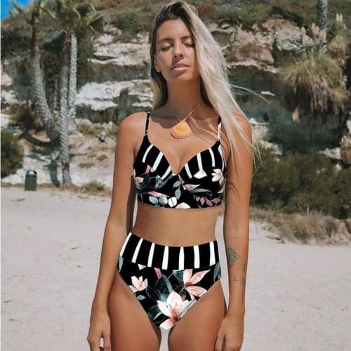 2021 Sexy High Waist Bikini Ruffle Swimwear Women Swimsuit Push Up Bikini Set Polka Dot Bathing Suit Tropical Swim Beach Wear