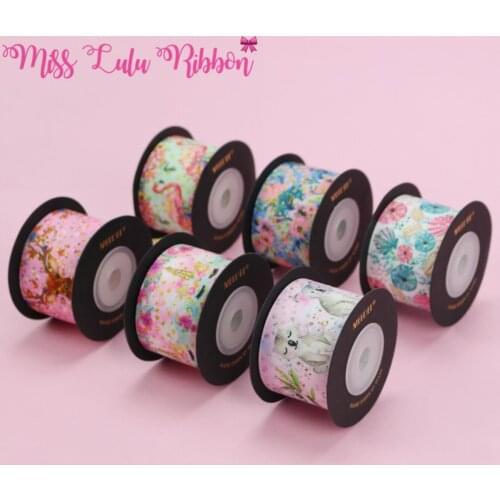 4 Yards/Roll 25mm Stock Rribbon 10 Colors Plant/Animal Print Pattern Checkered Series Gift Packaging Handmade Hair Knot Material