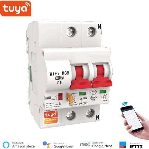 Tuya Smart WiFi Circuit Breaker 2P Automatic Switch Overload Short Circuit Protection Alexa Google Home Compatible Smart Life