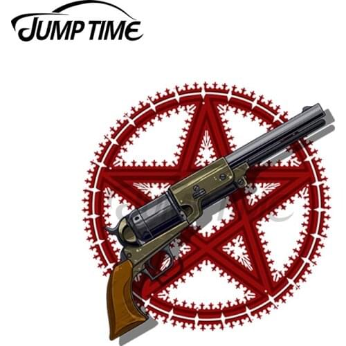 JumpTime 13 x 11.2cm For Old Revolver with Red Pentagram Star Car Sticker Decal Laptop Windshield Personality Sunscreen Decor
