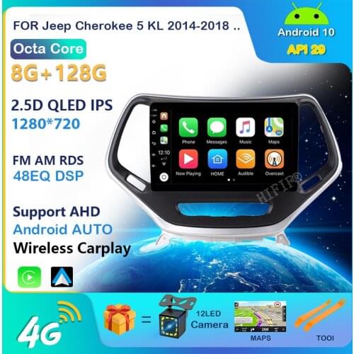 4G WIFI Car Radio For Jeep Cherokee 5 KL 2014-2018 Multimedia Video Player Android 10.0 Support BT DSP Rear View Camera No DVD