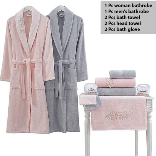 Women Men Bathrobe Set Bath Towel Kimono Dressing Gown Home Sleepwear Nightgown Adult Bath Towel Set Face Head Towel Dress Beach