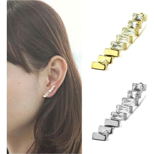 Painless earclip without ear hole Female square zircon earbone clip Retro earring new European and American jewelry earlobe clip