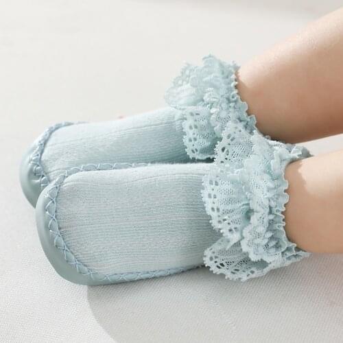 Baby Anti Slip Leather Sock Shoes Child Boots Newborn Infant Toddler Girl Spring Cotton Lace Crib Shoes Educational First Walker