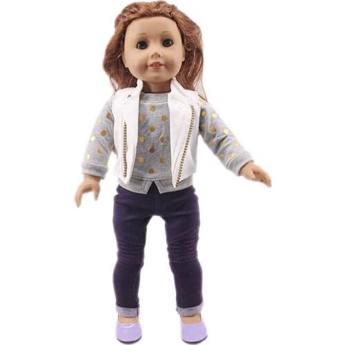 Denim Jacket + T-Shirt + Pants Series Shoes For 18 Inch American Doll Girls & 43 Cm New Born Baby,Doll Accessories For Clothes