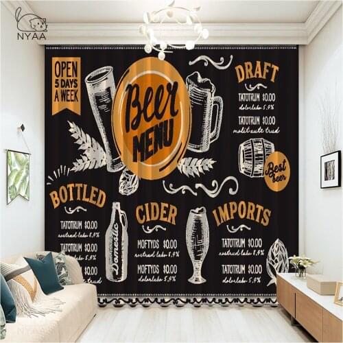 Cold Beer Printed Curtains For Living Room Cartoon Bedroom Pub Poster Curtain Kid Home Decor Room Curtains Short Micro Shading