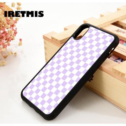 Iretmis 5 5S SE 6 6S TPU Silicone Rubber Phone Case Cover for iPhone 7 8 Plus X Xs 11 12 MINI Pro Max XR Checkered purple