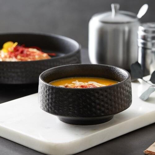 Ceramic White Black Hammer Eyed Deep Dish Fruit Bowl Creative Baked Rice Sushi Plate Salad Bowl Tableware Plates NJ72614