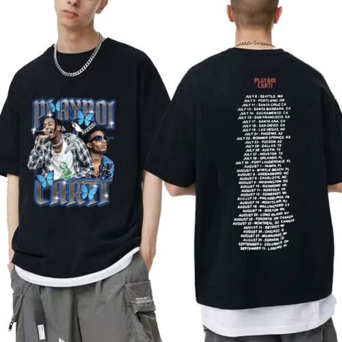 Awesome Men Playboi Carti Hip Hop Trend T Shirts Short Sleeve 2pac Rap Tshirt Harajuku Print T-Shirt Regular Men Women Tee Shirt