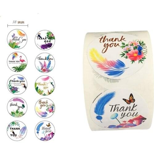 Colorful Feather Thank You Sticker Festival Wedding Baking Decoration Label Seal Label Childrens Packaging Scrapbook Sticker