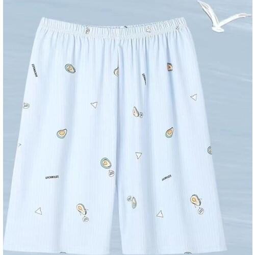 Summer Sleep Bottoms Womens Printed Loose Home Clothes Korean Style Knee Length Sleepwear Chic Pajama Pants Plus Size 3XL