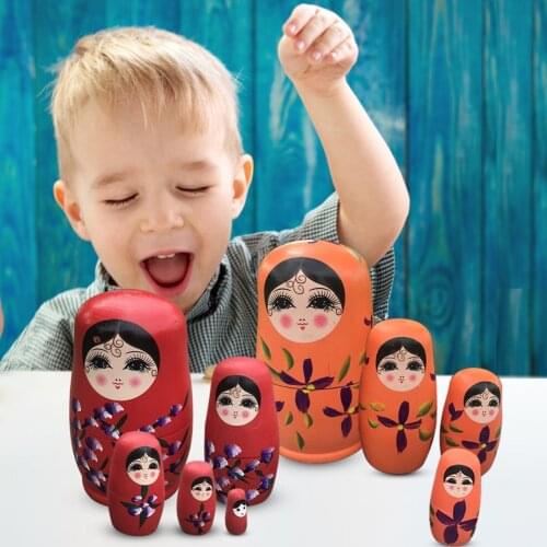 5-Layer Paint Color Matryoshka Russian Wooden Nesting Doll Craft Handmade Painted Childrens Wooden Toys Decoration Doll Red
