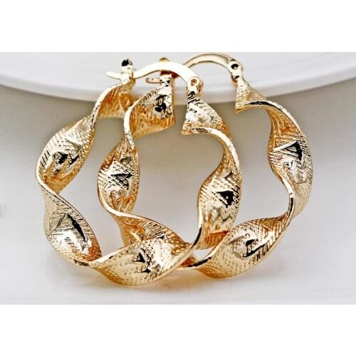 Trendy Round Gold Plated Earring Hoop Earrings For Women Girls Fashion Jewelry Accessories Wedding Party Daily Gift