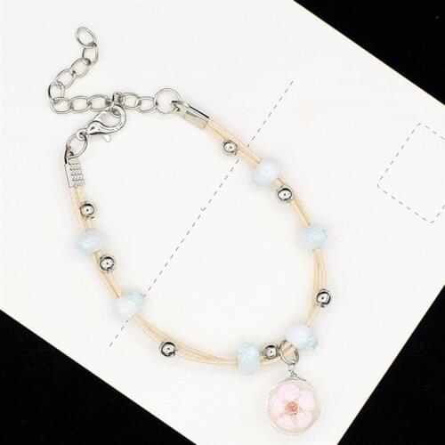 Fashion Women Glass Ball Dried Lace Flower Bracelets Bracelet Adjustable Transparent Bead Bracelet Charm Bracelet