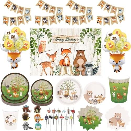 Jungle Animal Theme Disposable Tableware Kids Birthday Party Paper Plate Cup Napkin Forest Wedding Party Supplies