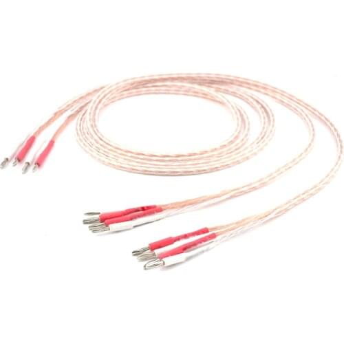 Pair 8TC OCC copper HIFI Speaker Cablehifi audio Audiophile loudspeaker Cable with rhodium plated banana connectors