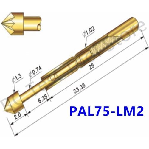 Durable Brass Spring Test Probe PAL75-LM2 Household Metal Spring Test Probe Sleeve Length 33.35mm Spring Test Probe 100 / PCS