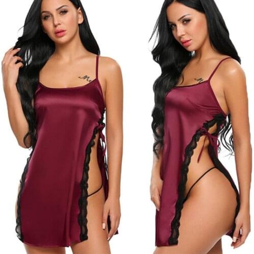 Porn Lace Side Open Sexy Lingerie Women Satin Plus Size Babydoll Hot Erotic NightDress Underwear Exotic Dresses For Sex Femme