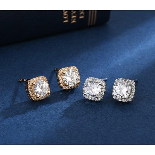 925 Sterling Silver Earring Luxury Female Crystal Zircon Stone Earrings Fine Jewelry Vintage Double Stud Earrings For Women