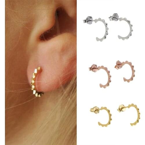 100% 925 Sterling Silver Gears Design Small hoop Earrings for Women delicate Geometric Earrings Round Punk Rock Charm Earrings