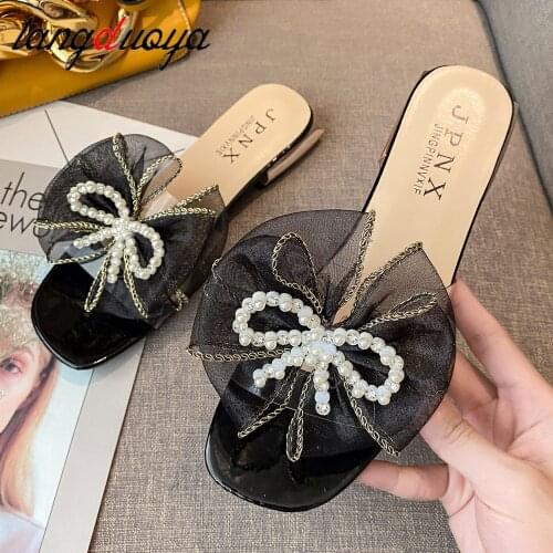 Summer Bowtie Slipper Flats Sandals Platform Mules Casual Fashion Sandals Beach Flip Flops Mesh Beach Slides Zapatos De Mujer