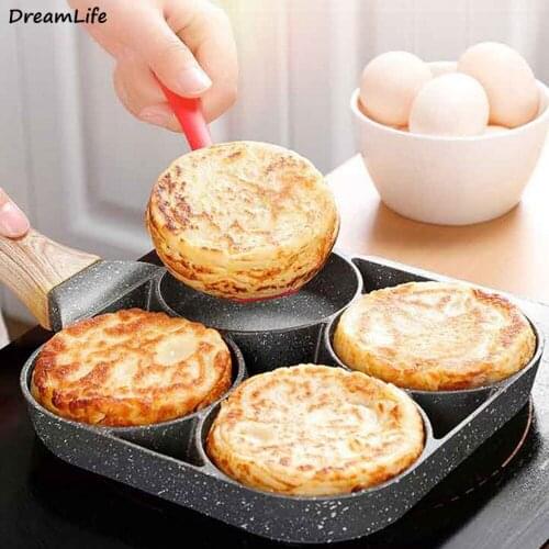 Four-hole Frying Pot Pan Thickened Omelet Pan Non-stick Egg Pancake Steak Pan Cooking Egg Ham Pans Breakfast Maker Cookware