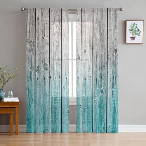 Blue Wood Grain Gradient Window Treatment Tulle Modern Sheer Curtains for Kitchen Living Room the Bedroom Curtains Decoration