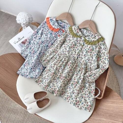 Spring Fall Flower Dress for Girls 2021 Korean Fashion Long Sleeve Princess Dress Cute Little Children Costume Children Clothes