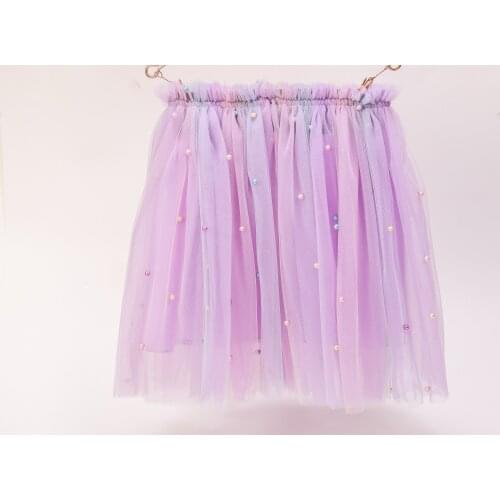 Sweet Girl Purple Pearl Tutu Skirt Clothes Mini Pettiskirt Princess Child Party Dance Rainbow Elastic 6-10T Beading Tulle Skirts