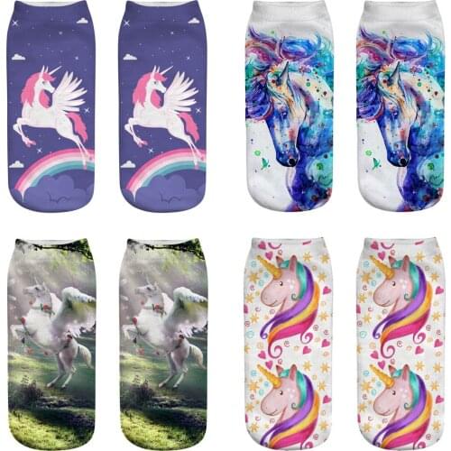3-D hot selling women printed female socks unicorn 3D printed lady short socks