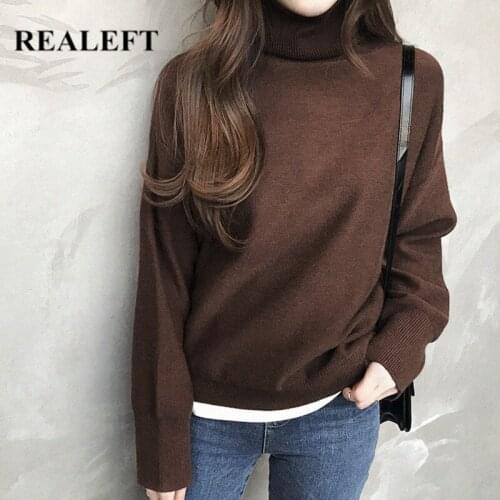 REALEFT Turtleneck Women Sweater Winter Warm Female Jumper Thick Christmas Sweaters Ribbed Knitted Pullover Top Pull Hiver Femme