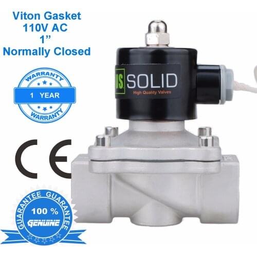 U.S. Solid 1" Stainless Steel Electric Solenoid Valve 110V AC Normally Closed for Water, Air, Diesel, CE Certified