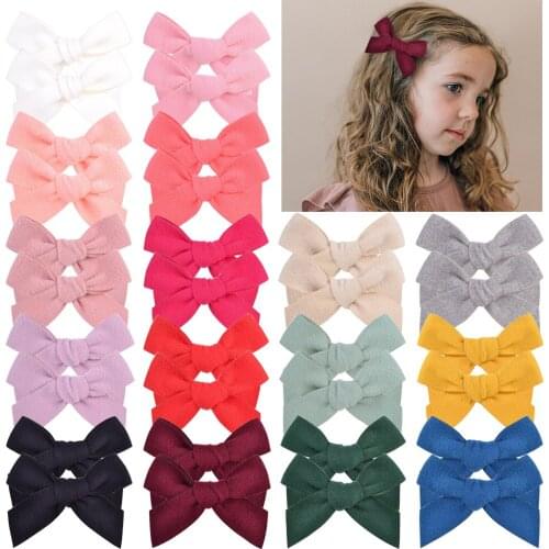 1Piece Cotton Solid Hair Bows With Clip For Cute Girls Hair Clips Boutique Barrette Safty Hairpin Headwear Kids Hair Accessories