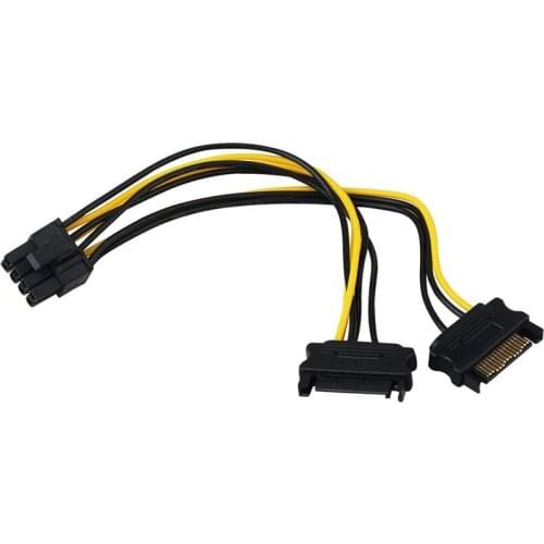 10PCS Dual 15 Pin SATA Male to PCIe 8Pin(6+2) Male Power Supply Adapter Cable 18AWG Wire For Graphics Video Card