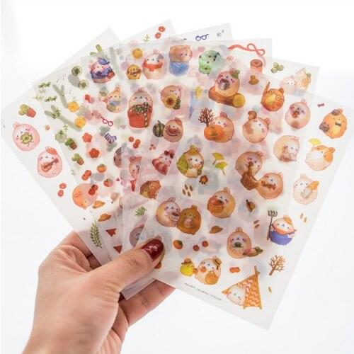 15set(90pc)! Round rabbit decoration transparent PVC stickers/flower gift cute DIY Decorate stickers/Children gift