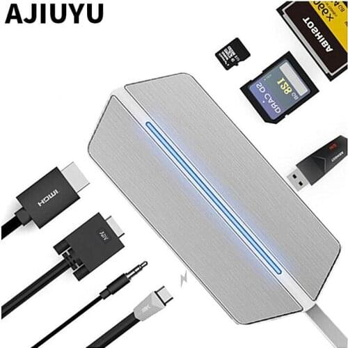 AJIUYU Type-c HDMI To VGA Converter Thunderbolt 3 HUB RJ45 Card Reader PD USB For HP SPECTRE X360 X2 ENVY 13/15/17 OMEN Laptops