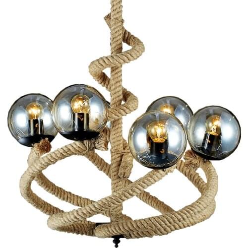 American vintage magic beans hemp chandeliers DIY home deco living room retro smoke grey glass ball chandeliers light 6*E27 bulb