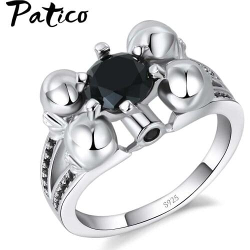 Design Sense 925 Sterling Silver Flower Shape Black Color CZ Zircon Rings Fine Jewelry Women Romance For Engagement