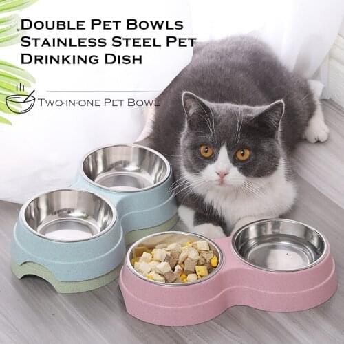 Double Pet Bowls Dog Food Water Feeder Stainless Steel Pet Drinking Dish Feeder Cat Puppy Feeding Supplies Small Dog Accessories