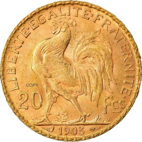 France 1903 20 Francs Gold Marianne Rooster Third Republic Brass Metal Copy Coin Liberte Replica Production
