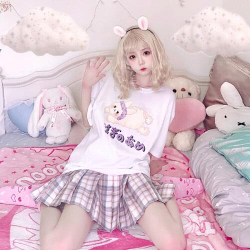 Japanese Lolita Cartoon T-Shirt for Girls Cute Tops Short Sleeve Tshirt Summer O-Neck Anime Tee Shirt Harajuku Kawaii Clothes