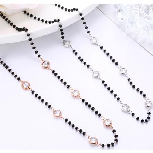 Clear Cubic zirconia Beads Black Crystal Chain Necklace For Women Wedding Party Elegant Fashion Gold Necklace Kolye Gifts