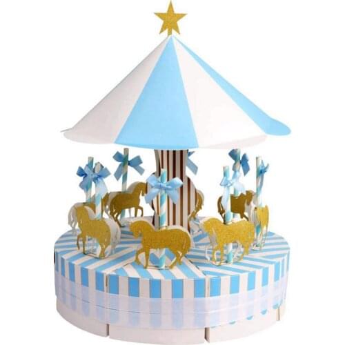 Carousel Wedding Favor Boxes Candy Boxes Gifts Box for Wedding, Party, Baby Shower, Birthday Decoration, Blue 1 Set