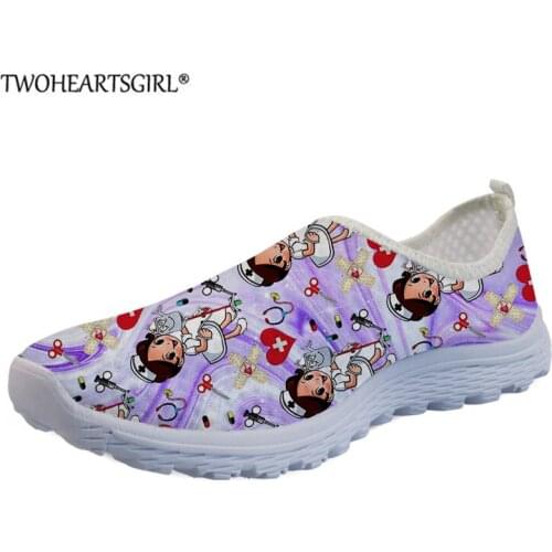 New Purple Nursing Shoes Women Kawaii Nurse Girl Pattern Summer Sneakers Breathable Beach Water Flats Shoes for Ladies Girl 2021