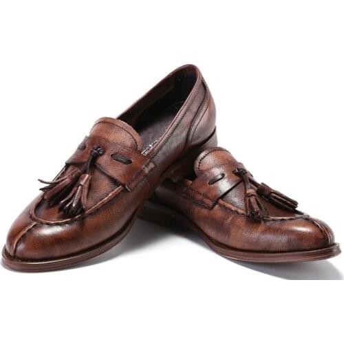 Winter Round toes Tassel Loafers Elastie shoes for men Genuine Leather Mens shoes High Quality Comfortable casual Men shoes