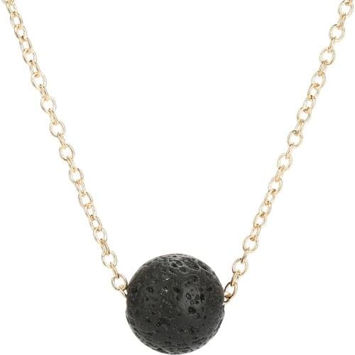 Punk Statement Natural Lava Stone Round Ball Gold Chain Necklace Vintage Essential Oil Diffuser Necklace Jewelry Shellhard