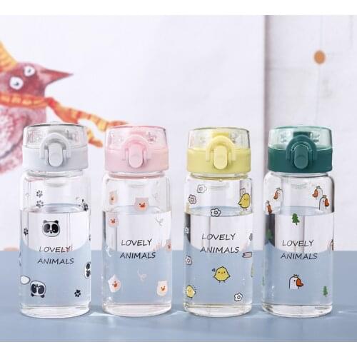 Cute Glass Water Bottle Kawaii Pink Pig Cartoon Drink Bottle for Kids/girls Leak Proof Water Cup for School Outdoor Bottles